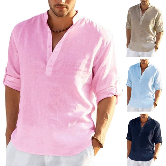 Enhanced product title: Trooper Men's Lightweight Linen Long Sleeve Shirt - Breathable and Comfortable