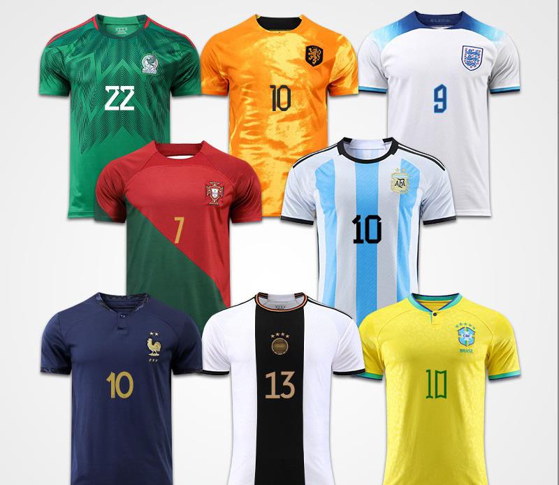 Official 2022 Qatar World Cup National Team Jerseys - Argentina, France, Brazil - Messi Top Soccer Uniform