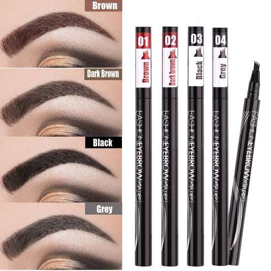 Optimize product title: Waterproof Natural Eyebrow Pen - Four-claw Eye Brow Tint Makeup - Brown, Black, Grey - Includes Brush - Cosmetics