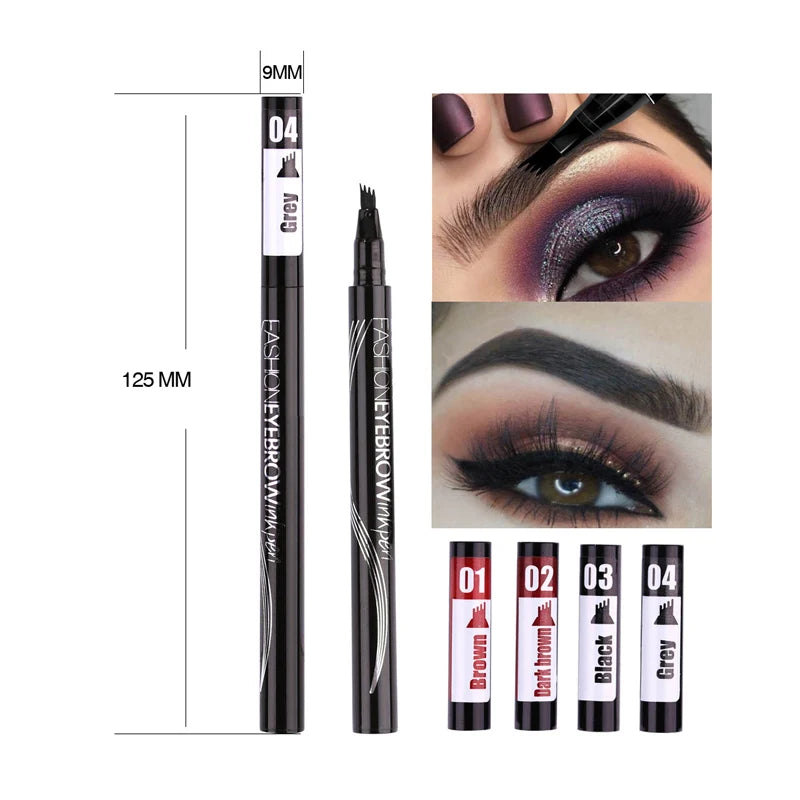 Optimize product title: Waterproof Natural Eyebrow Pen - Four-claw Eye Brow Tint Makeup - Brown, Black, Grey - Includes Brush - Cosmetics