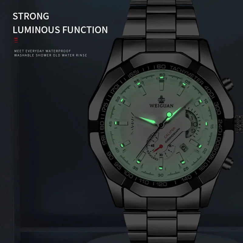 Optimize product title: "Waterproof Mechanical Chronograph Wristwatch with Luminous Display for Business and Casual Wear"