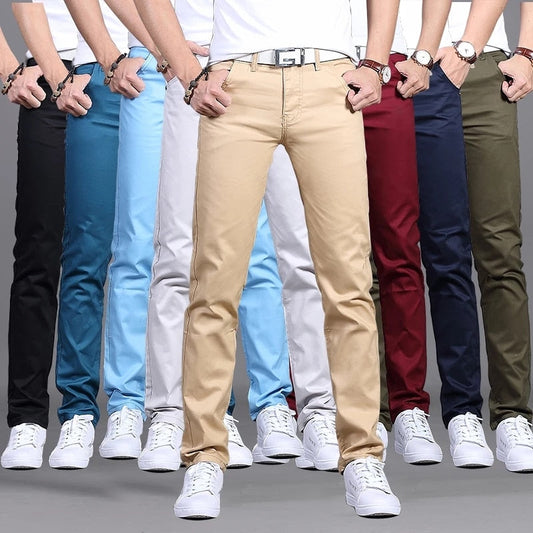 Men's Cotton Slim Fit Chinos - 2021 Spring Autumn Casual Pants, Fashion Trousers in 8 Colors (Sizes 28-38)