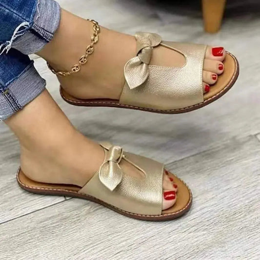 Optimize product title: Bowknot Fish Mouth Sandals for Women, One-line Open Toe Shoes in Large Size