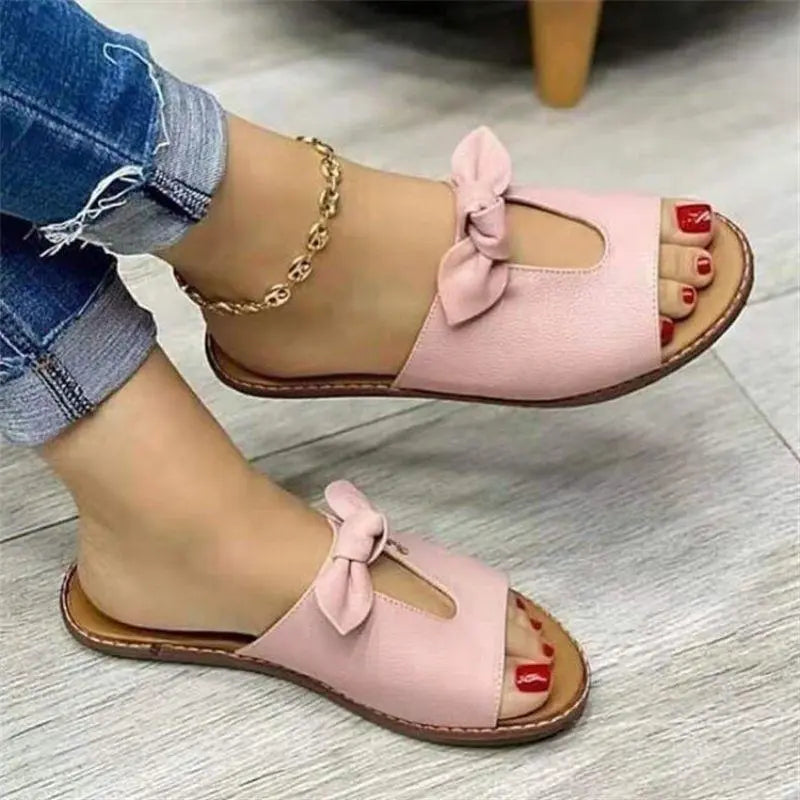 Optimize product title: Bowknot Fish Mouth Sandals for Women, One-line Open Toe Shoes in Large Size