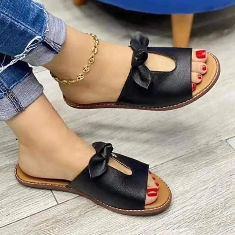 Optimize product title: Bowknot Fish Mouth Sandals for Women, One-line Open Toe Shoes in Large Size