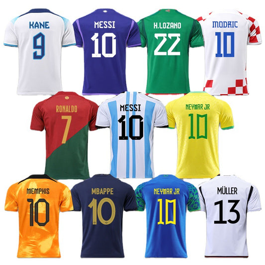 Official 2022 Qatar World Cup National Team Jerseys - Argentina, France, Brazil - Messi Top Soccer Uniform