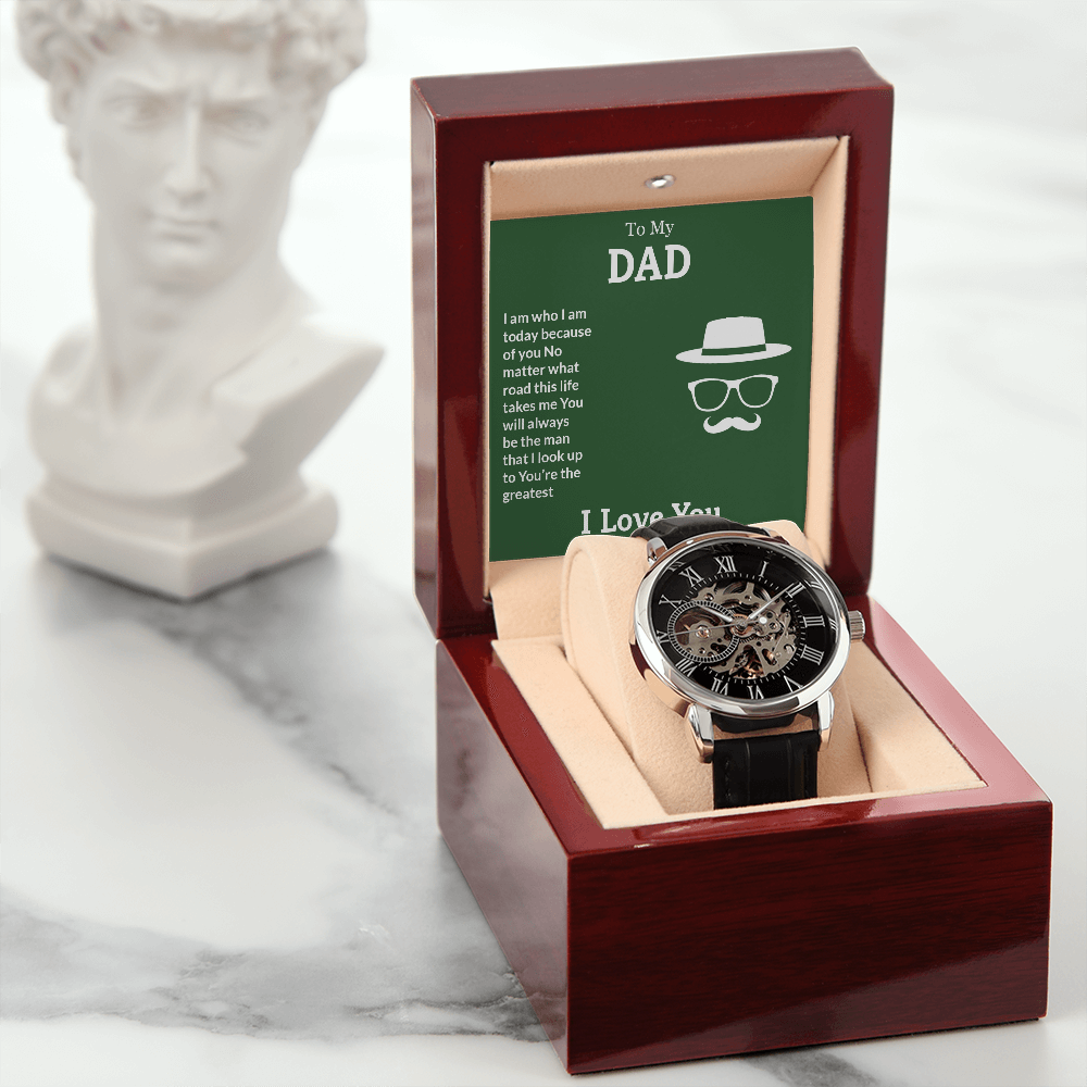 Optimize product title: Genuine Leather Men's Openwork Watch for Father's Day