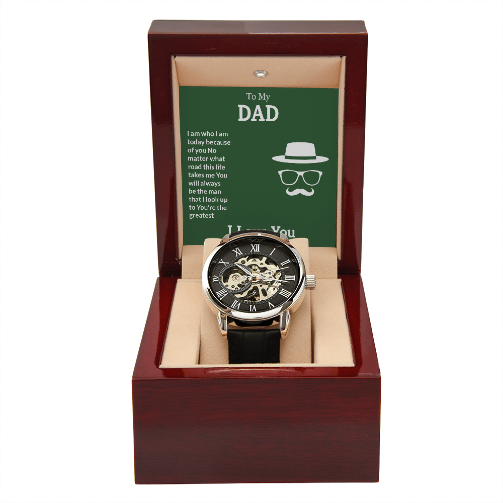 Optimize product title: Genuine Leather Men's Openwork Watch for Father's Day