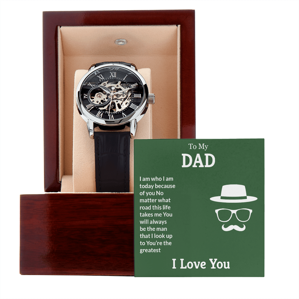 Optimize product title: Genuine Leather Men's Openwork Watch for Father's Day