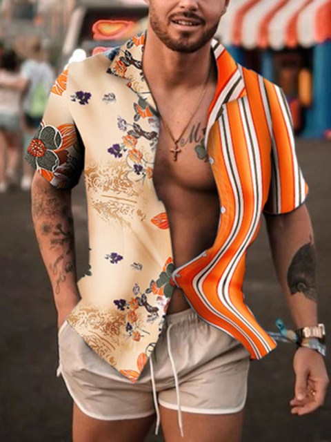 Vintage Hawaiian Style Men's Summer Shirt - Loose Fit Casual Single-Breasted Short/Long Sleeve with Turn-Down Collar