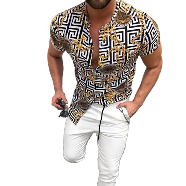 Vintage Hawaiian Style Men's Summer Shirt - Loose Fit Casual Single-Breasted Short/Long Sleeve with Turn-Down Collar