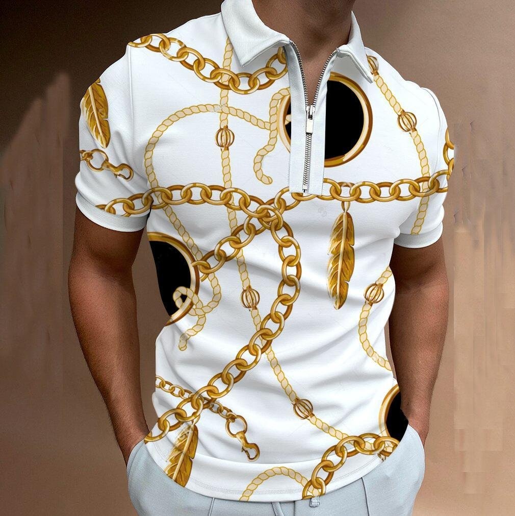 Stylish Summer Polo Shirt for Men - High Quality, Street Print, Short Sleeve with Zipper - Casual Turn-Down Collar Design