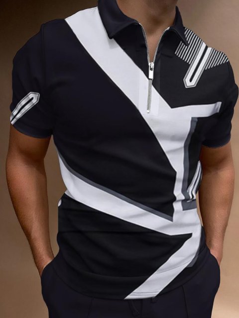 Stylish Summer Polo Shirt for Men - High Quality, Street Print, Short Sleeve with Zipper - Casual Turn-Down Collar Design